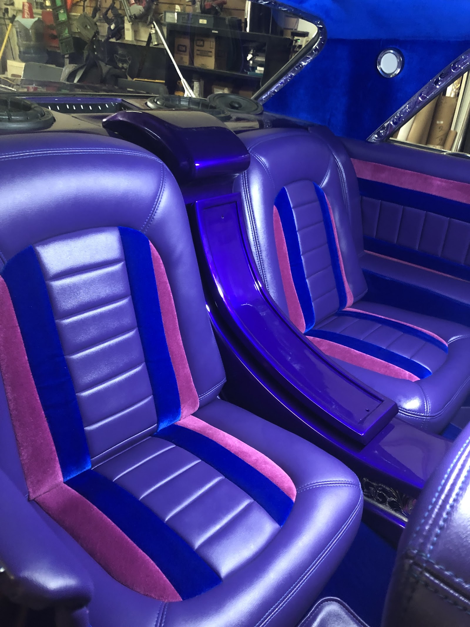 Purple and blue custom automotive seats and interior